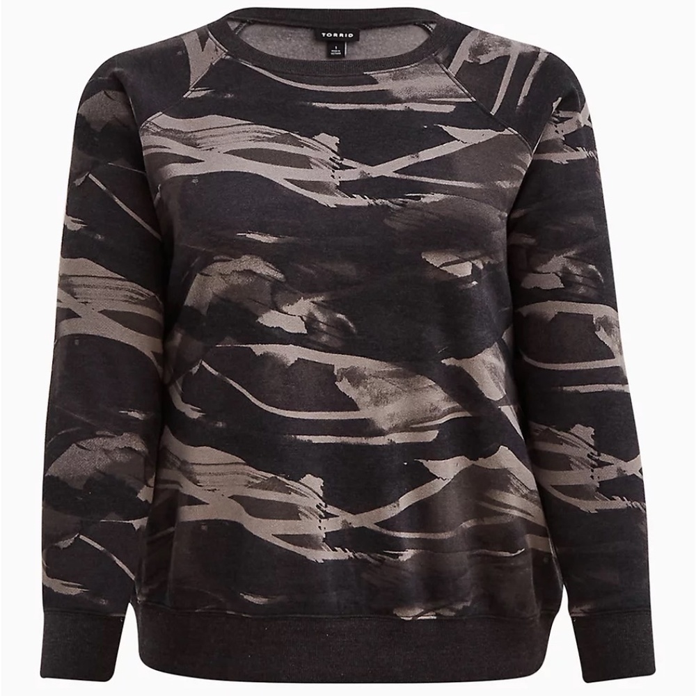 Torrid Sweatshirt 5X Black Gray Fleece Splash Dyed Top Raglan Pullover Plus Size